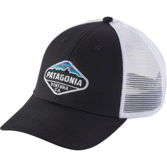 Patagonia Fitz Roy Crest LoPro Trucker Hat 6-Panel Organic Cotton Mesh Black